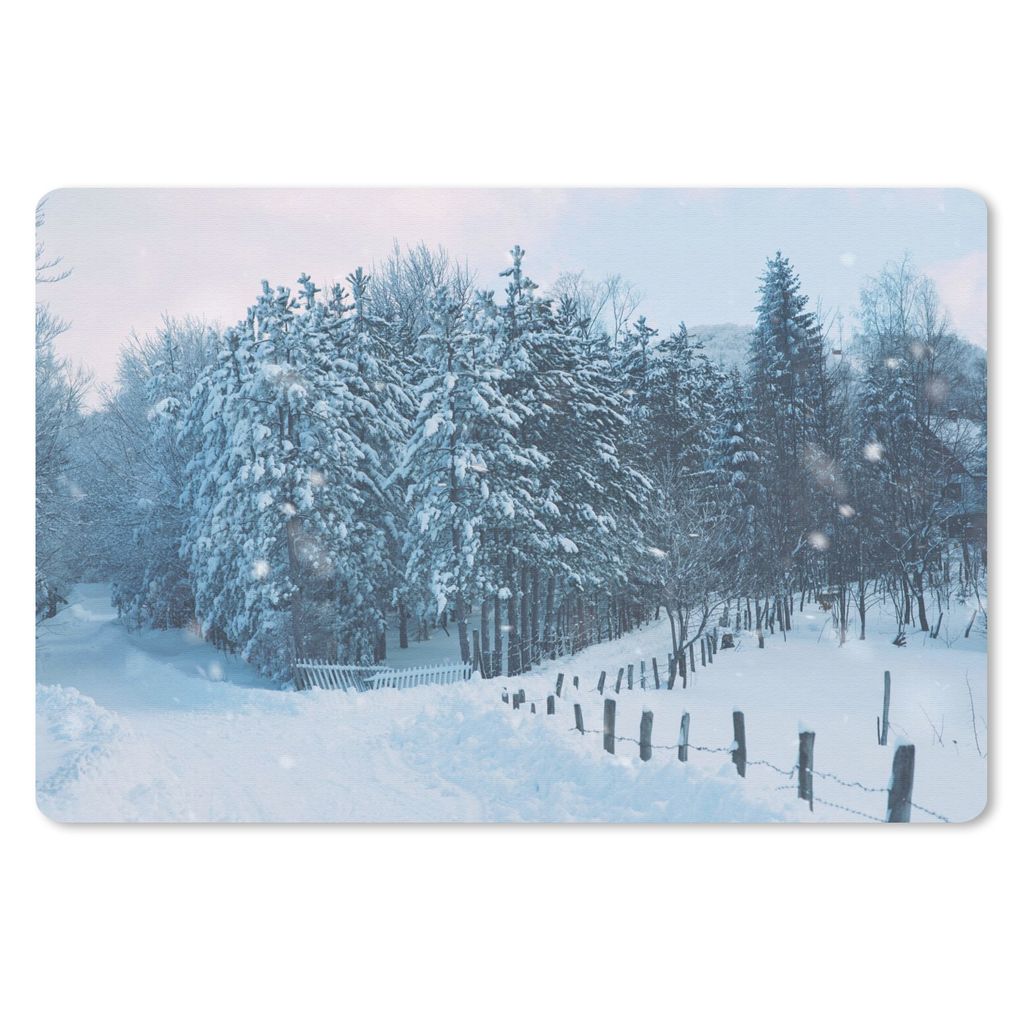 MuchoWow Schreibtischunterlage Wald - Schnee - Winter 60x40 cm - XXL Mauspad - Großes Mauspad