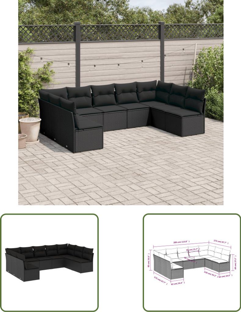 The Living Store 9-tlg. Garten-Sofagarnitur mit Kissen Produktbild 