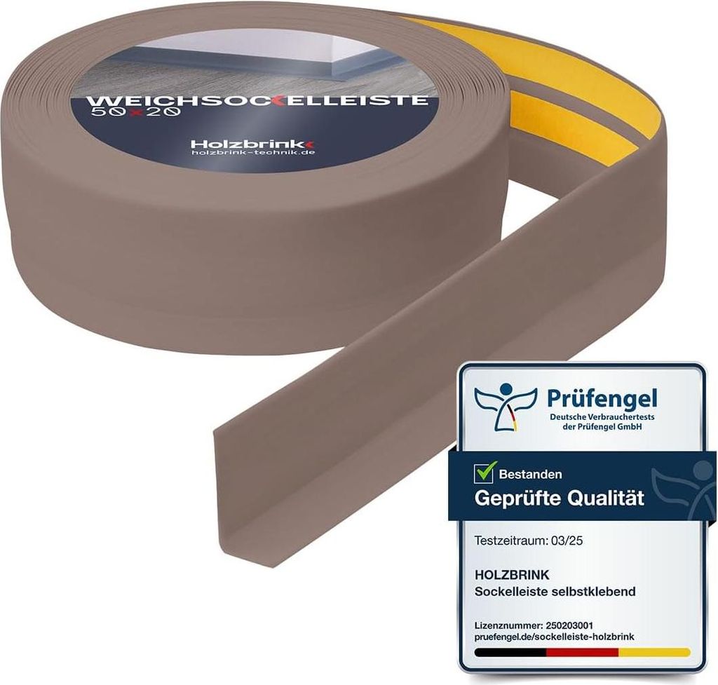 HOLZBRINK Weichsockelleiste selbstklebend PVC 50x20mm, 75 m (3x25m) | Küchenleiste Arbeitsplatte | Abschlussleiste selbstklebend für Badezimmer |...