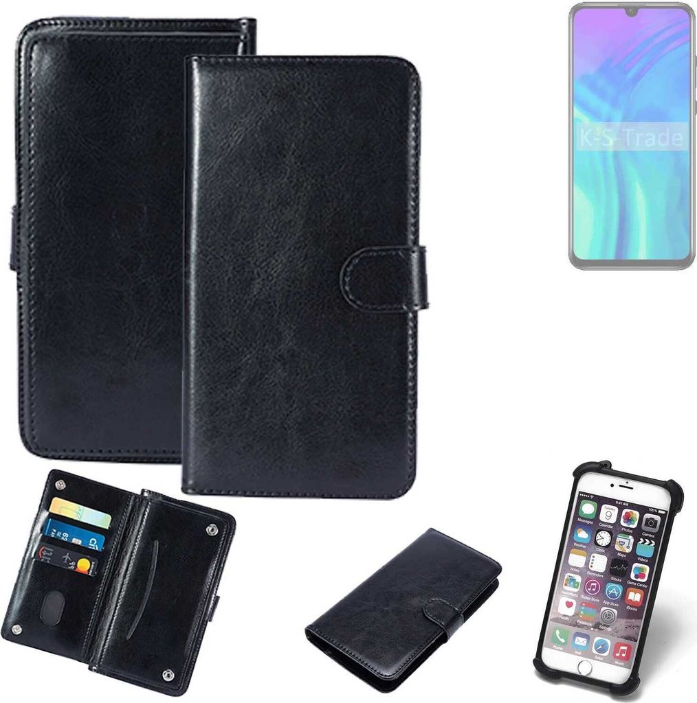K-S-Trade 360° Hülle kompatibel mit Huawei Honor 20 Lite schwarz Kunstleder Case BookCase WalletCase Kunstlederederhülle Handyhülle, Rundumschutz
