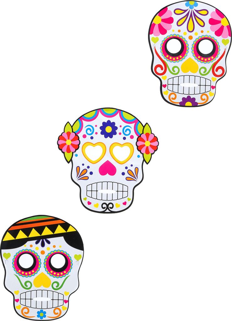 Tag der Toten Masken Halloweenmasken Set 3 Stück bunt Produktbild 