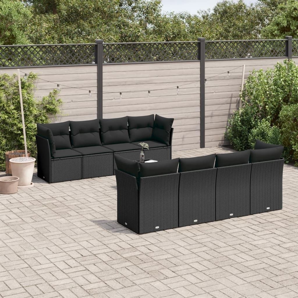 Maison Exclusive - 9-tlg. Garten-Sofagarnitur mit Kissen Schwarz Poly Rattan