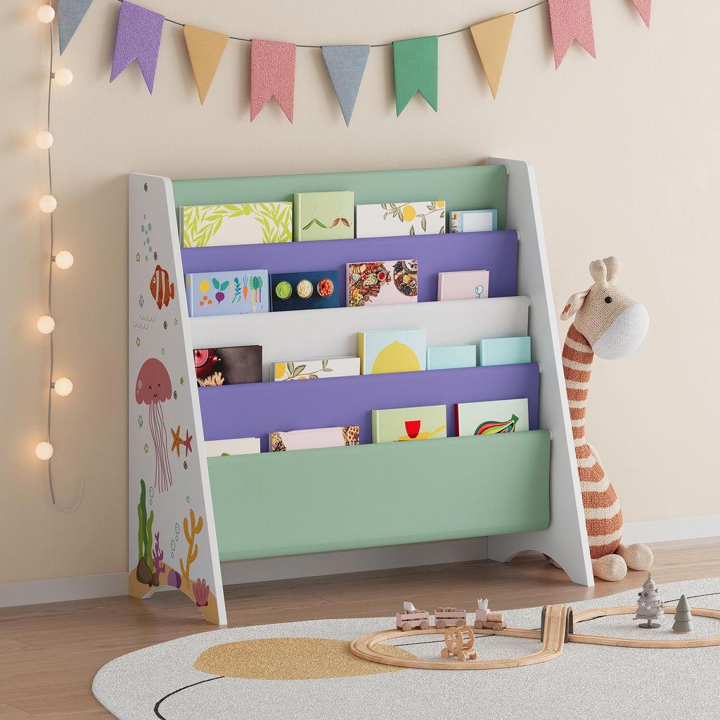 Kinderregal 'Hornnes' mit 4 Fächern 60 x 62 x 28 cm Aqua Dream Motiv