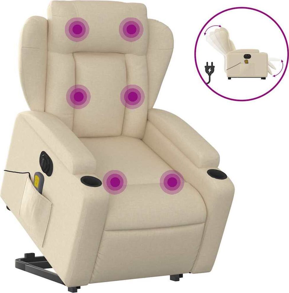 vidaXL Elektrischer Massagesessel mit Aufstehhilfe Creme Stoff