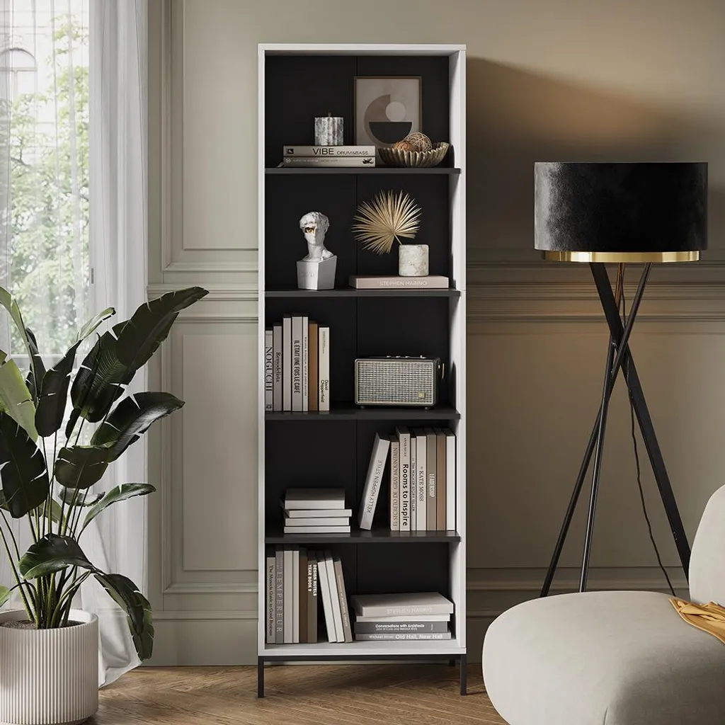 Étagère de Rangement Blanche Eliza 180 cm - Meuble de Bureau à 5 Niveaux