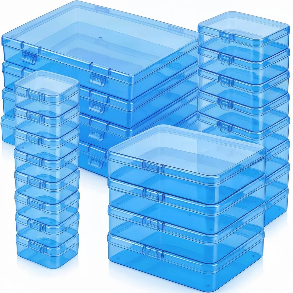 Set mit 24 Sortierboxen (4 Größen) – Kleine blaue Aufbewahrungsbox mit Deckel für Diamantfarbe, Perlen und Aufkleber