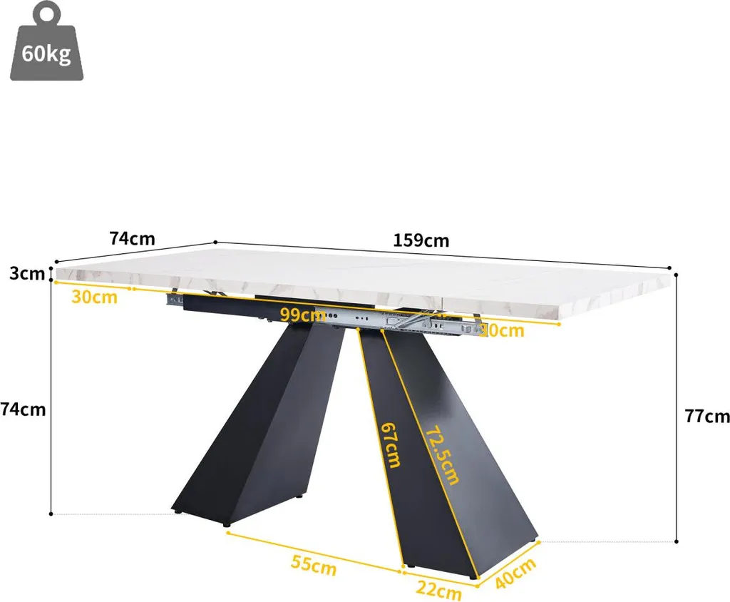 Table de cuisine moderne extensible grise avec structure en carbone