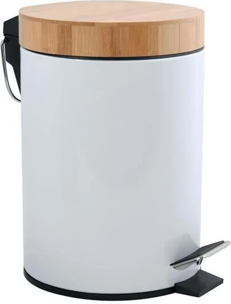 Poubelle salle de bain blanche MSV Aza 3L en inox et bambou Softclose