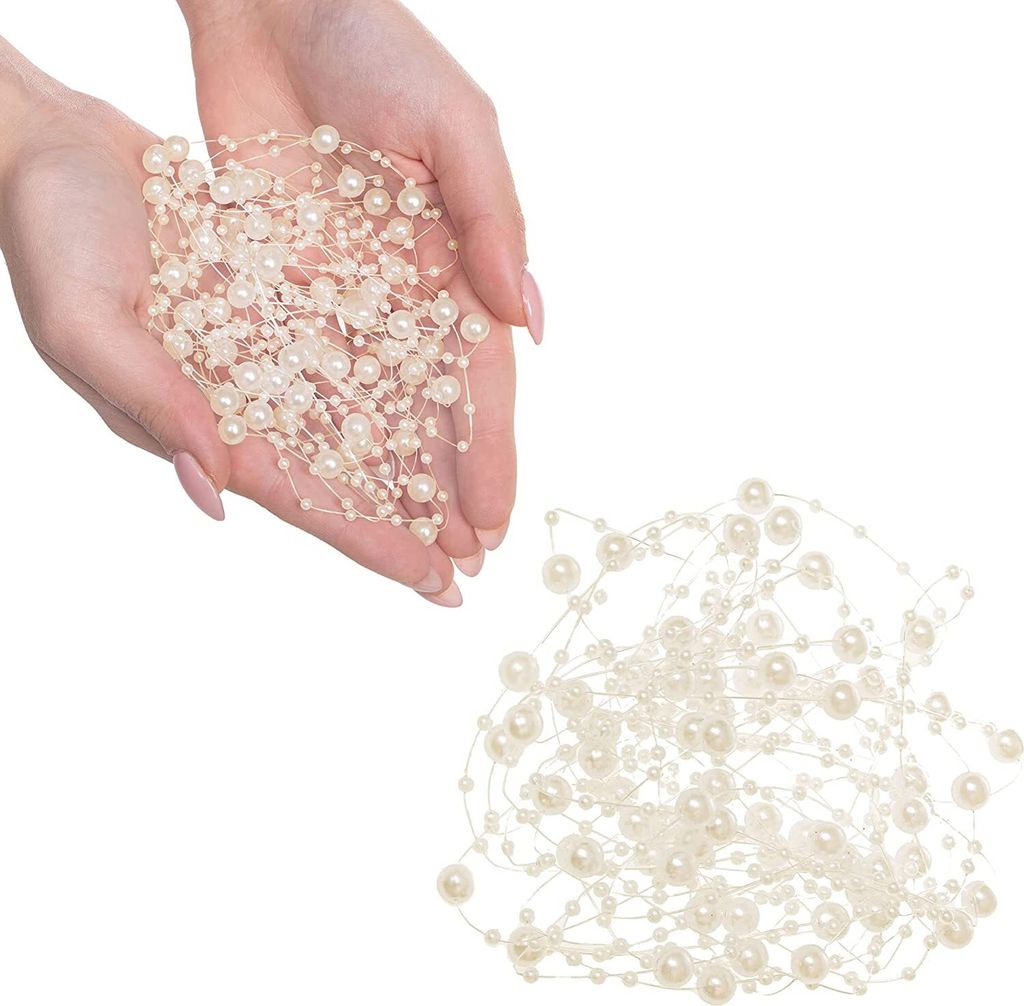 SPRINGOS Perlengirlande 5 m Deko-Perlenkette Creme Perlenband Girlande Perlenschnur Kunstperlen Weihnachtskette Tischdekoration Geburtstag Weihnach...