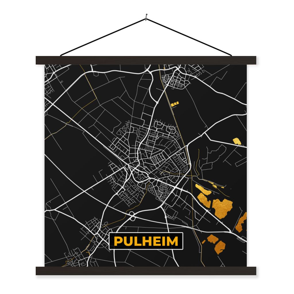 MuchoWow Textilposter Karte - Stadtplan - Pulheim - Deutschland - Gold 60x60 cm mit schwarzem Rahmen - Posteraufhänger