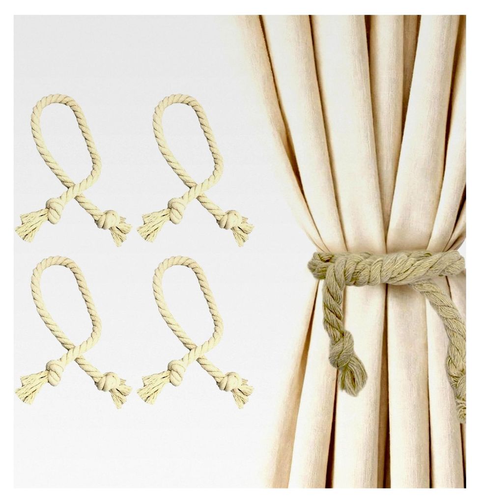 4 Stück Raffhalter aus handgewebter Baumwolle - Beige Vorhangbänder für Vorhänge - Kordel zum Binden - Rustikale Vorhangschlaufen für Wohnzimm...