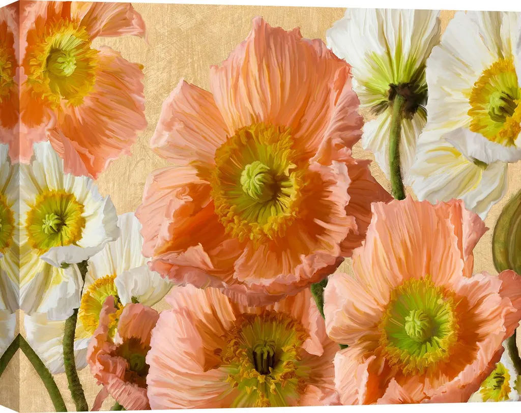 Tableau Luca Villa Coquelicots d'or impression sur toile 120x90 cm