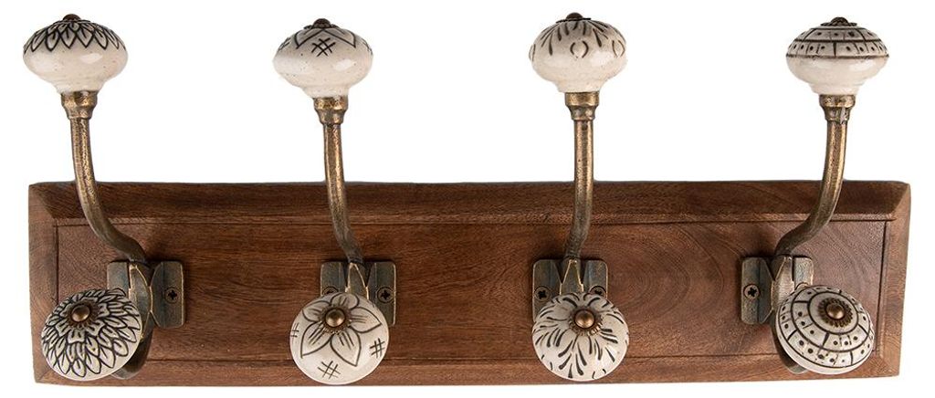 Clayre & Eef Appendiabiti da parete 4 ganci 45x11x17 cm Immagine del prodotto 