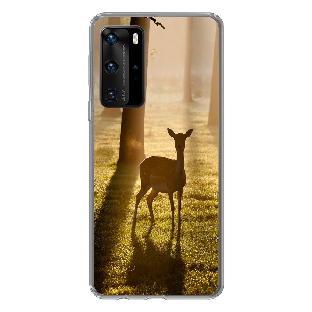 MuchoWow Handyhülle Schutzhülle Hülle für Huawei P40 Pro Hirsche - Sonne - Bäume Silikon Softcase Handy Hülle - Schutz