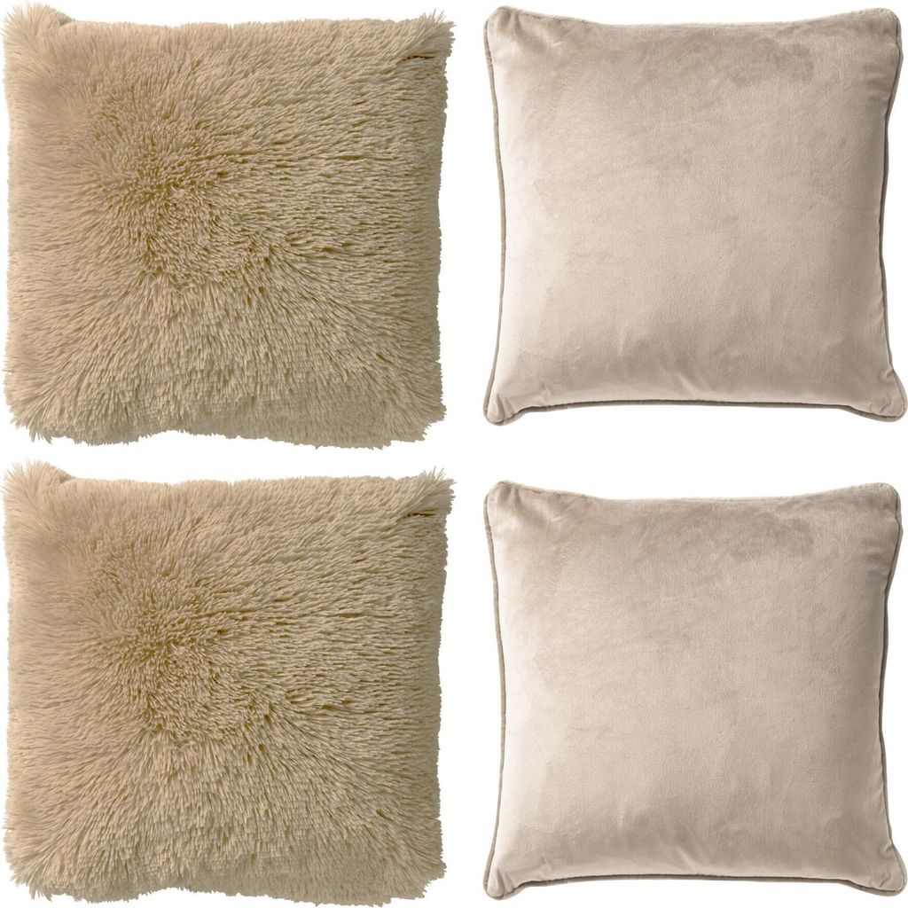 Dutch Decor Dekokissen-Set Fluffy Velvet 45x45 cm Beige