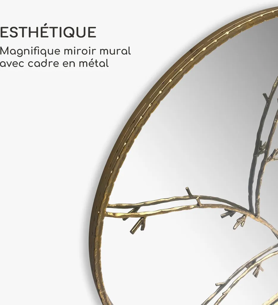 Miroir mural design branches Berkeley - Cadre métal robuste de 80 cm