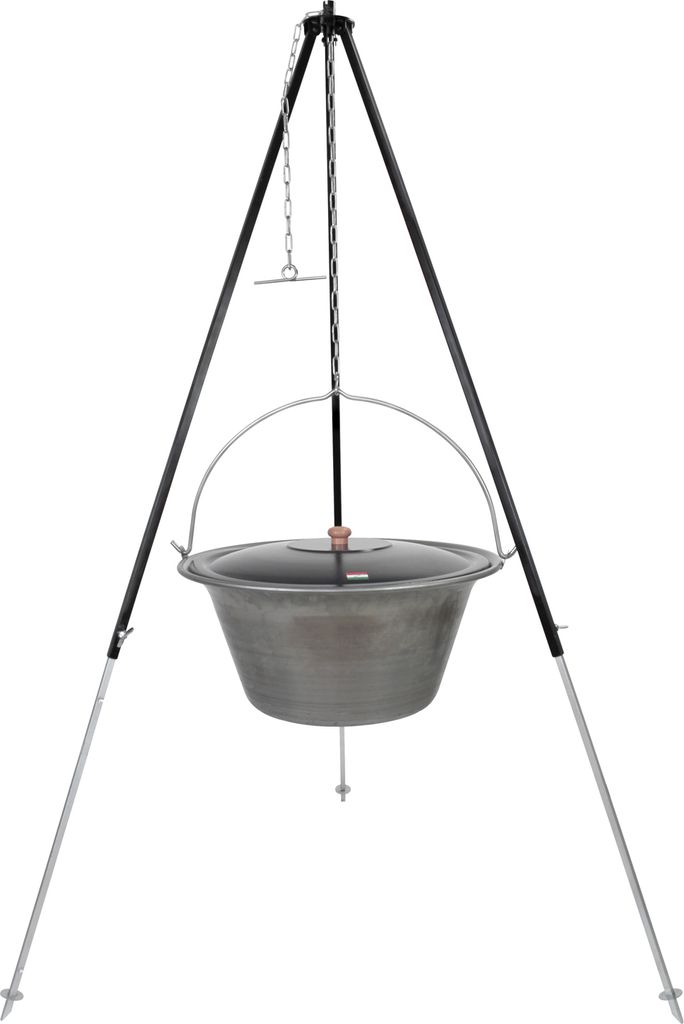 Gulaschkessel 30 Liter Eisen Deckel Teleskopgestell 180 cm Kettenhöhenverstellung