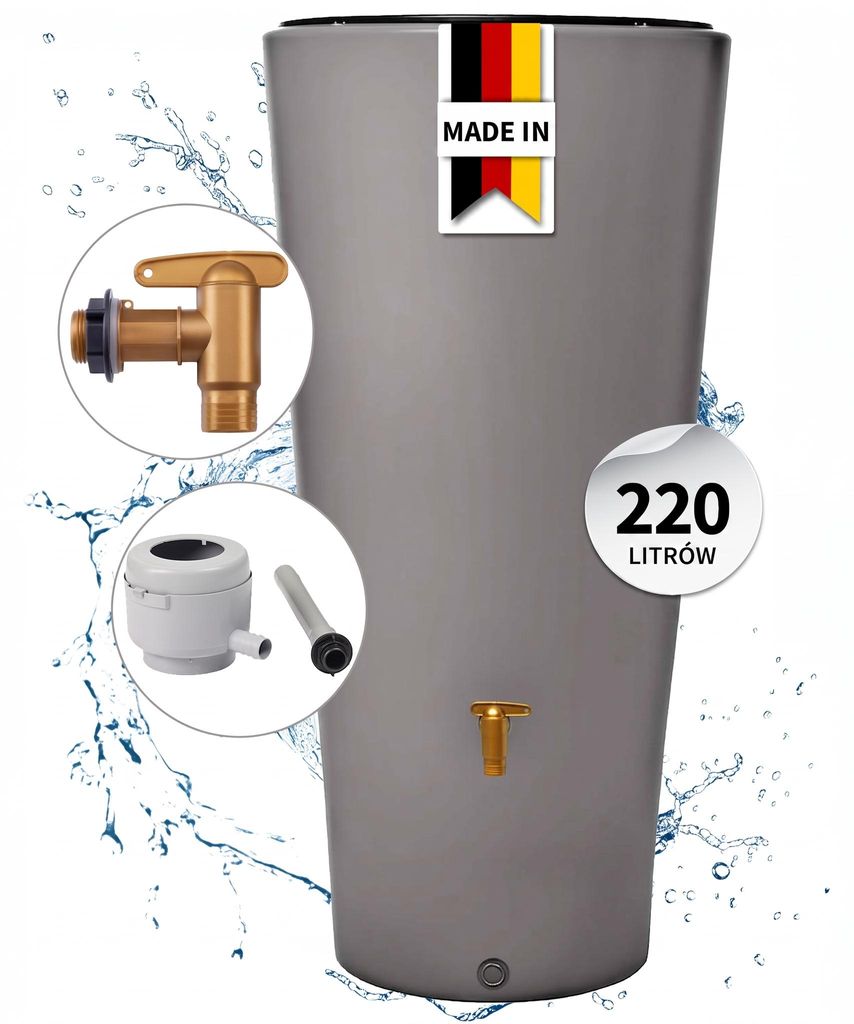 4rain VASO 2w1 zbiornik na deszczówkę 220 l, szary cynkowy, Zdjęcie produktu  Obraz wygenerowany przez AI