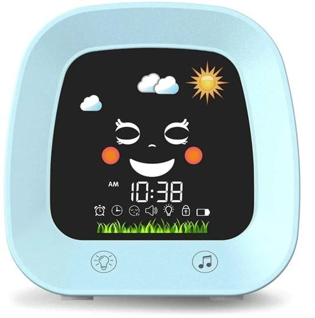 Réveil enfant bleu avec veilleuse 4 couleurs et aide au sommeil LED