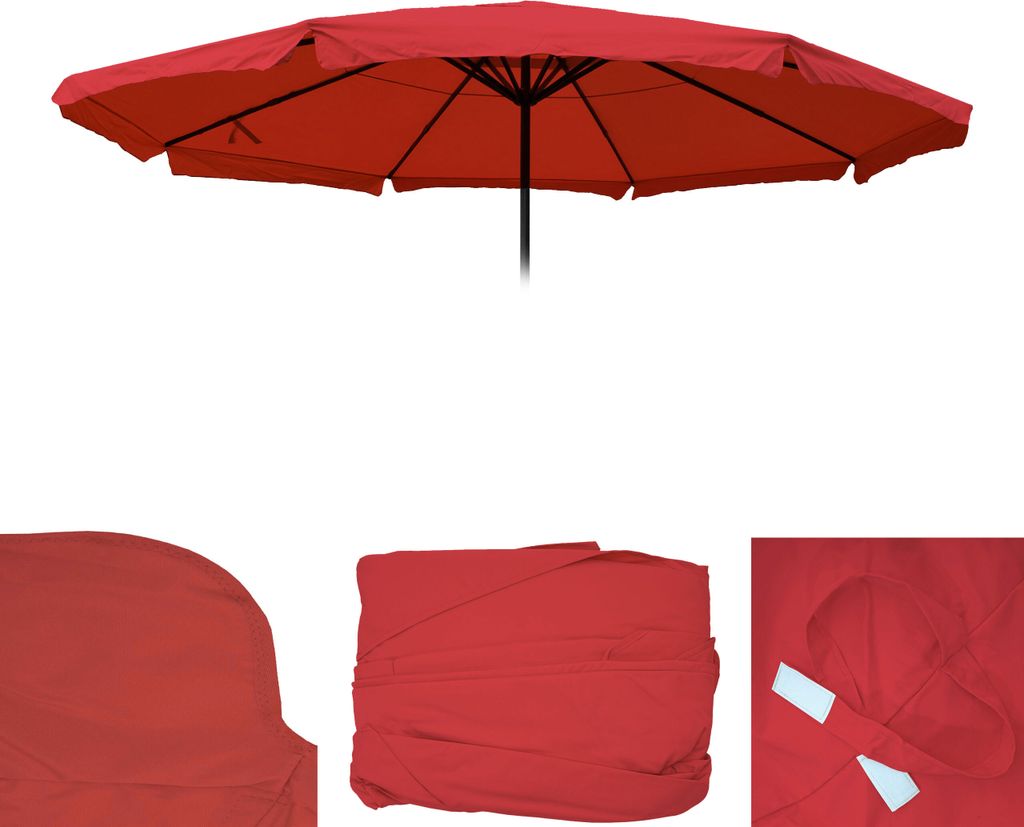 Ersatz-Bezug für Sonnenschirm Meran Pro, Gastronomie Marktschirm mit Volant Ø 5m, Polyester bordeaux