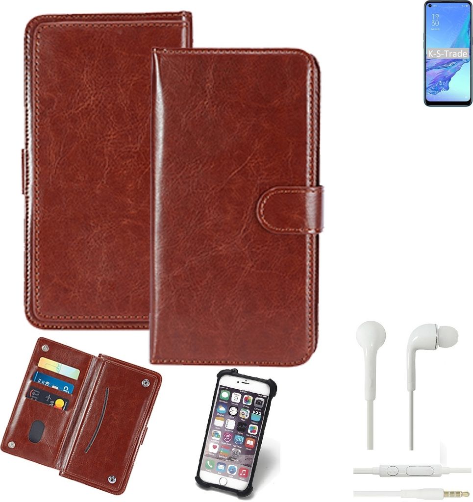 K-S-Trade 360° Hülle kompatibel mit Oppo A33 inkl. Headphones braun Kunstleder Case BookCase WalletCase Kunstlederederhülle Handyhülle,