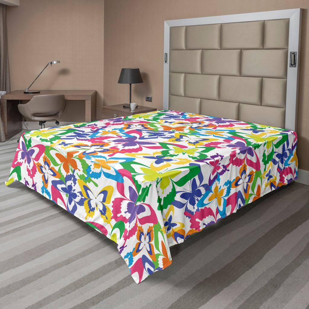 ABAKUHAUS Schmetterling Bettlaken, Sortierter Schmetterling Silhouettiert Sinn Der Bewegungs Lebensstil Kunst, weiches bequemes oberes Bettlaken f...