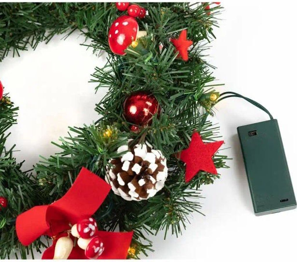 Weihnachtskranz Mit Lichtern 30cm - Batteriebetriebener Schnee Kranz Dekoration