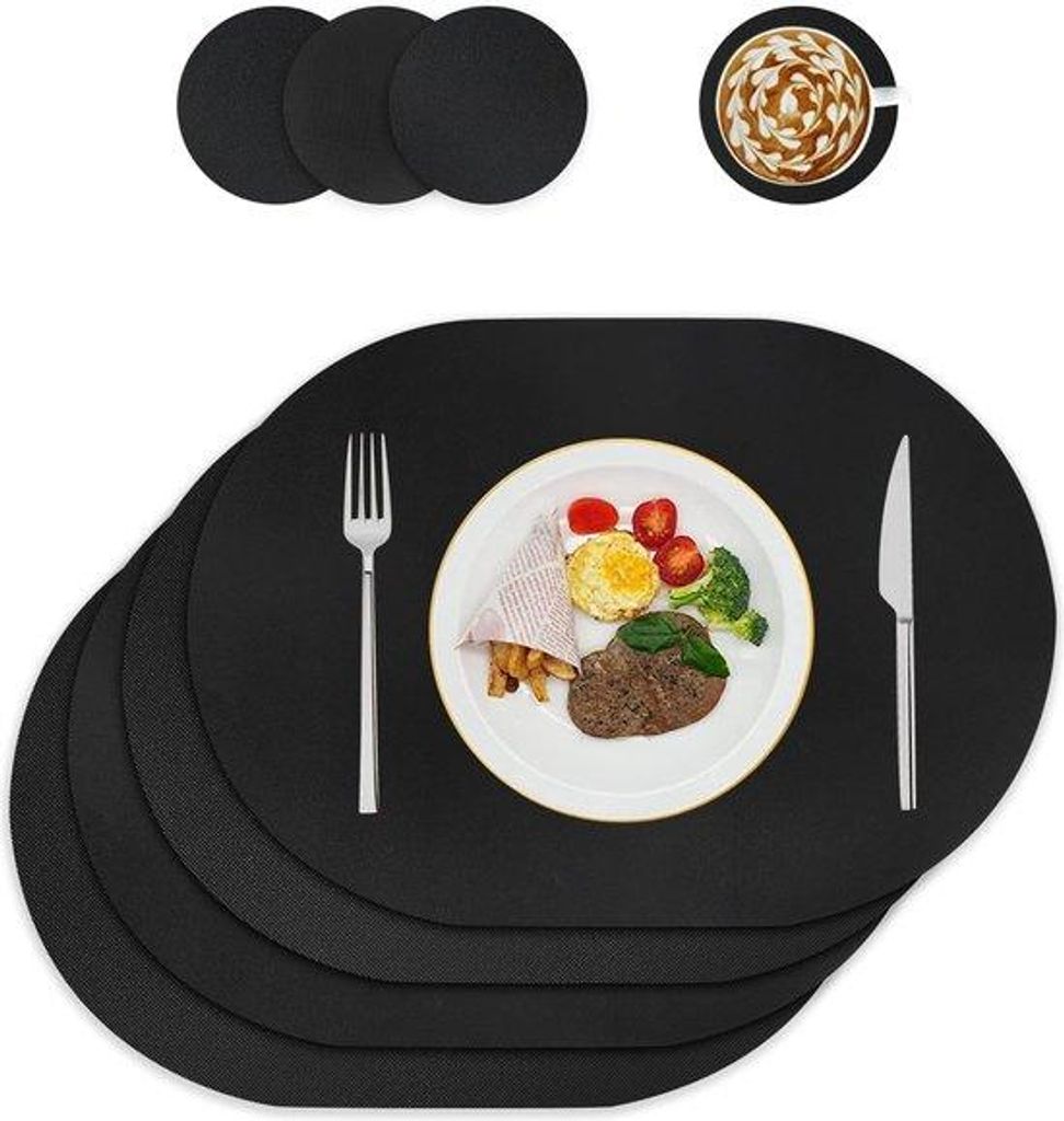 Kunstleden Onderzetters für Geschirr - Stilvoll und Praktisch - 4 Stück - Kunstleder und Gummi - 43 x 30 cm