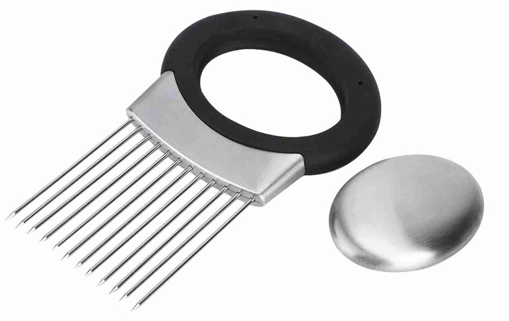 Zwiebelhalter, Gemüse- und Kartoffelschneider, Edelstahl-Gabel, zum Schneiden mit Geruchsentferner