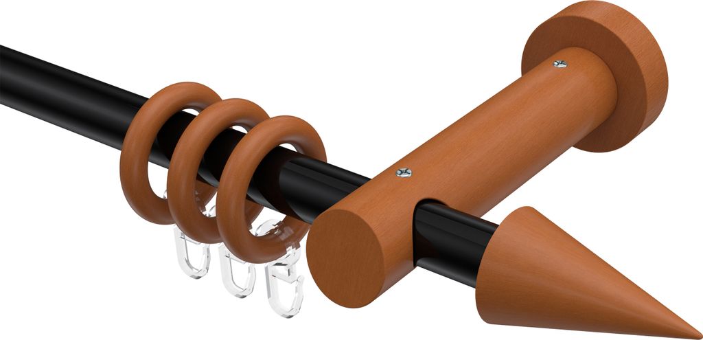 Interdeco Gardinenstange / Vorhangstange Schwarz / Kirschbaum lackiert, Typ Talena Siveo (Kegel), 20 mm Ø 1-läufig, 400 cm