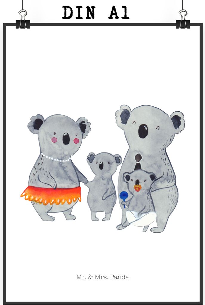Mr. & Mrs. Panda Bild Koala Familie DIN A1 - Weiß - Geschenk, Wandbild, Muttertag, Geschwister, Family, wanddeko, drucke, Papa, Koalas, kunstdruck...