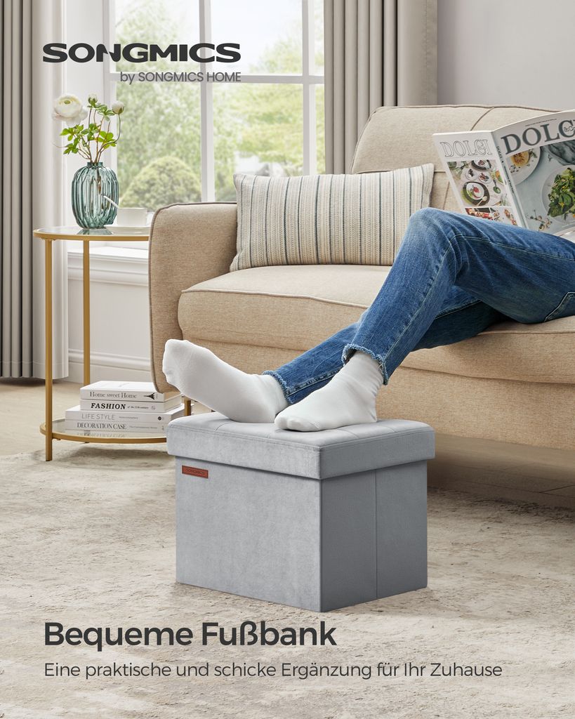 SONGMICS Sitzbank mit Stauraum, klappbare Sitztruhe, Produktbild 3
