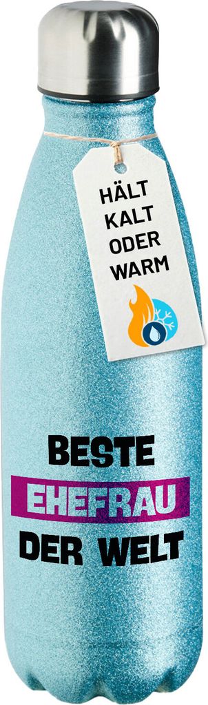 Huuraa Trinkflasche Beste Ehefrau der Welt 500ml Blue Edelstahl Wasserflasche Trinkflasche Geschenkidee