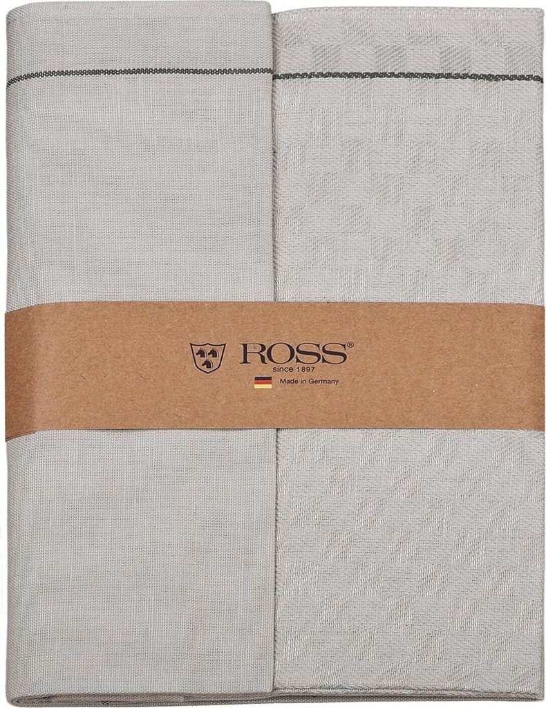 Ross 2er Pack Zwirn Halbleinen Geschirrtücher Karofond 50x70 cm chrom