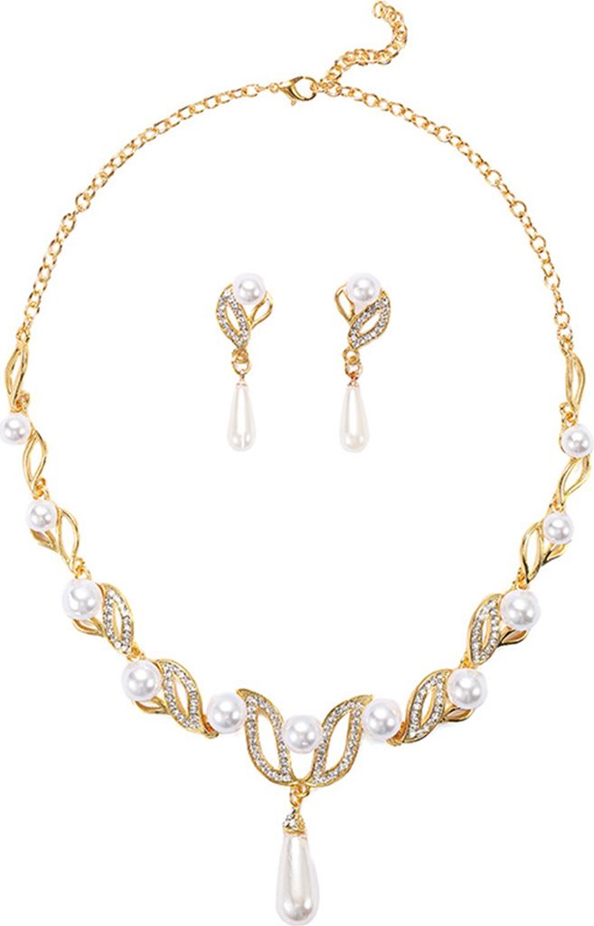 1 Set Damen Schmuckset Kunstperle Wassertropfenform Hochzeit Brautschmuck Legierung Temperament Strass Tropfen Ohrringe Halsketten Jubiläumsgeschenk