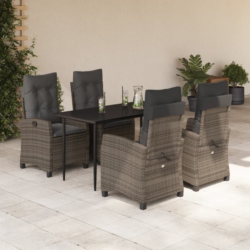 The Living Store 5-tlg. Garten-Essgruppe mit Kissen Grau Poly Rattan