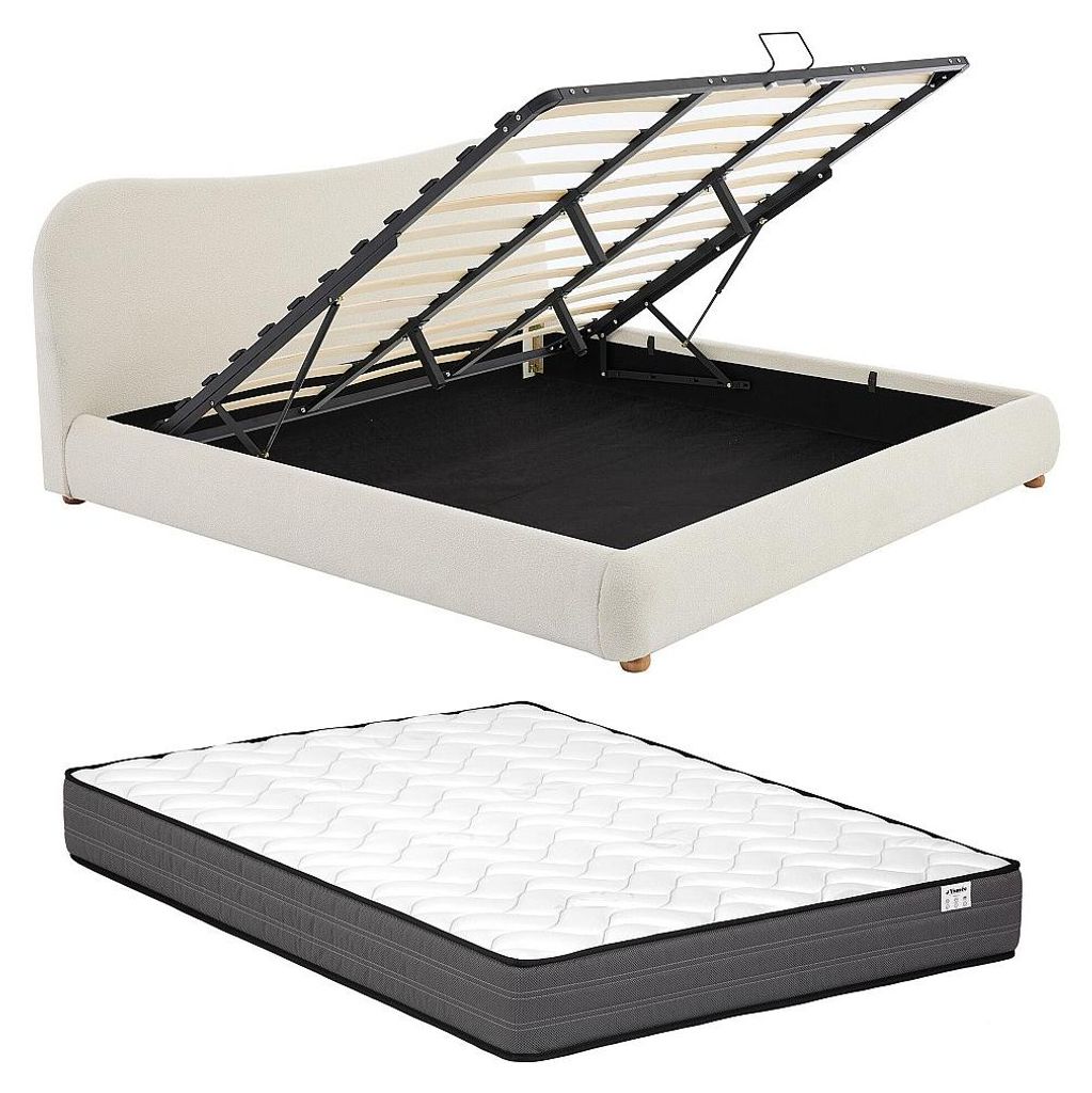 Bett mit Kommode 180 x 200 cm - Bukla - Beige + Matratze - VANARI