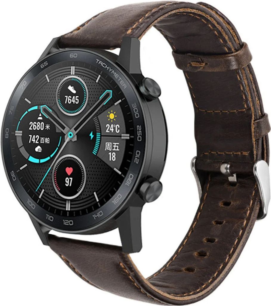 Strap-it Honor Magic Watch 2 Lederarmband (Dunkelbraun)