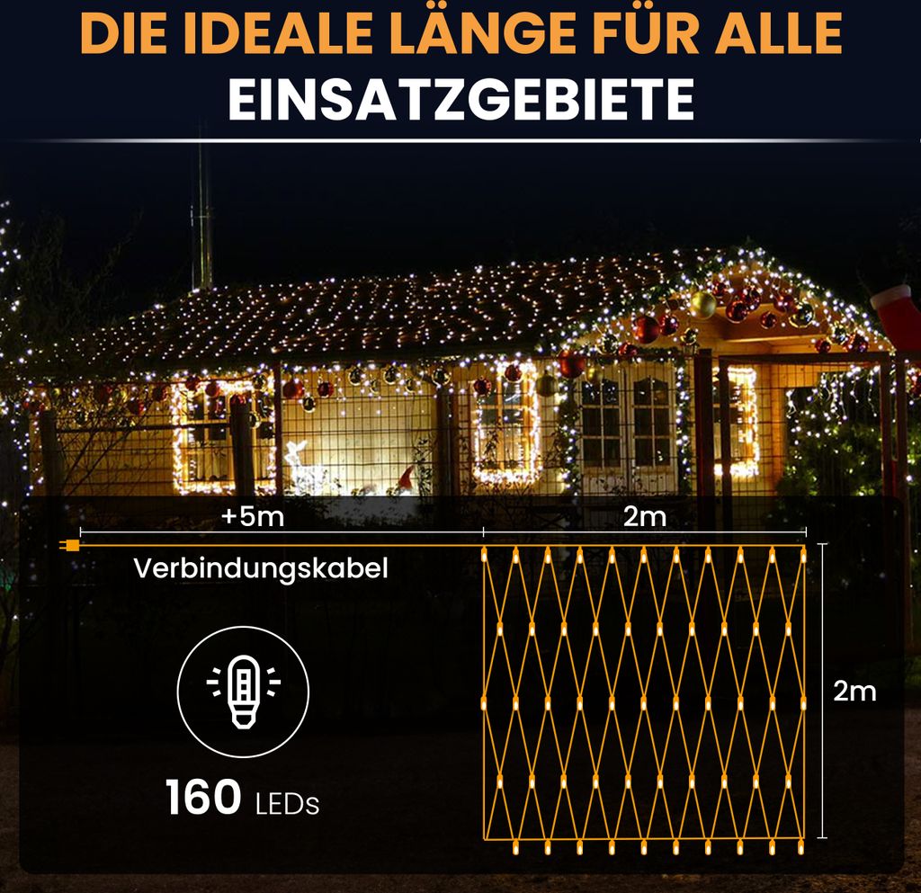 F-H-S LED-Lichternetz 160LED warmweiß IP 44 Außenadapter Produktbild 10