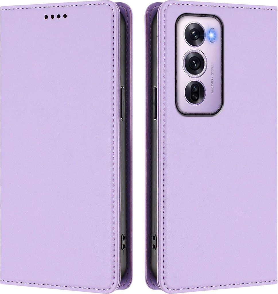 Handyhülle für Oppo Reno12 Pro 5G, Kunstleder Klapphülle Stoßfeste Magnetische Hülle mit Ständer Violett