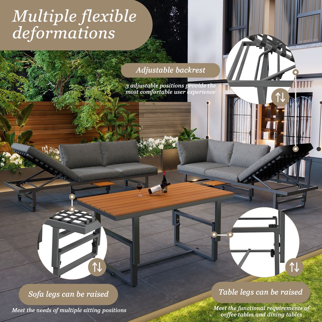 Flieks Gartenmöbel Set 7 personen, Verstellbar Gartensofa Produktbild 9