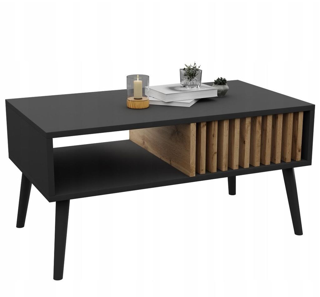Couchtisch im skandinavischen Stil, moderner Wohnzimmertisch 50 x 90 cm schwarz, braun