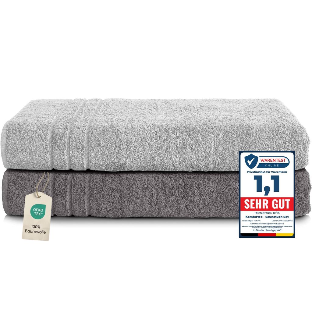 Komfortec 2er Saunatuch Set 80x200 cm aus 100% Baumwolle, Produktbild 