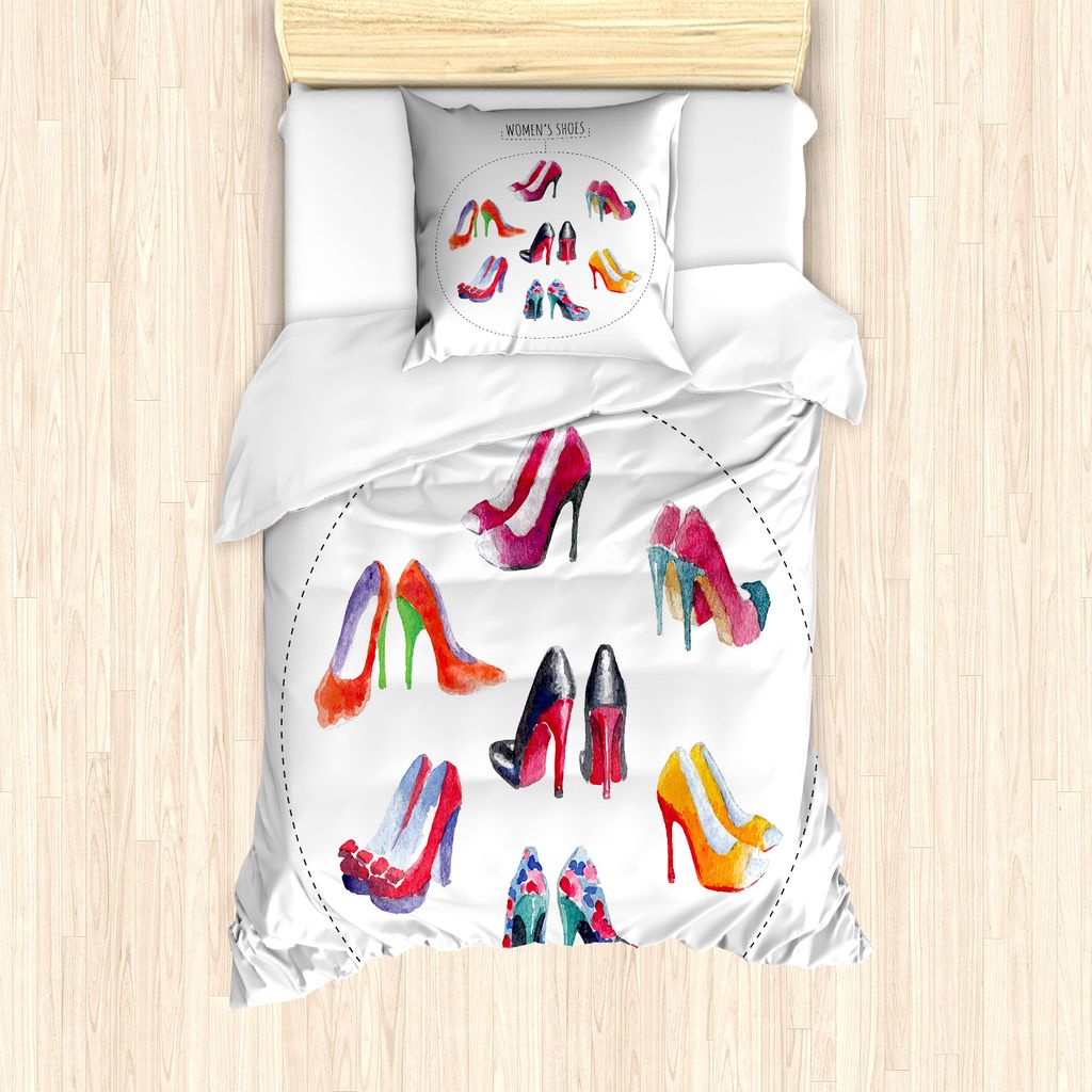ABAKUHAUS High Heels Bettbezug Set für Einzelbetten, Paare Aquarell Schuh, Milbensicher Allergiker geeignet mit Kissenbezug, 135 cm x 200 cm - 80 ...