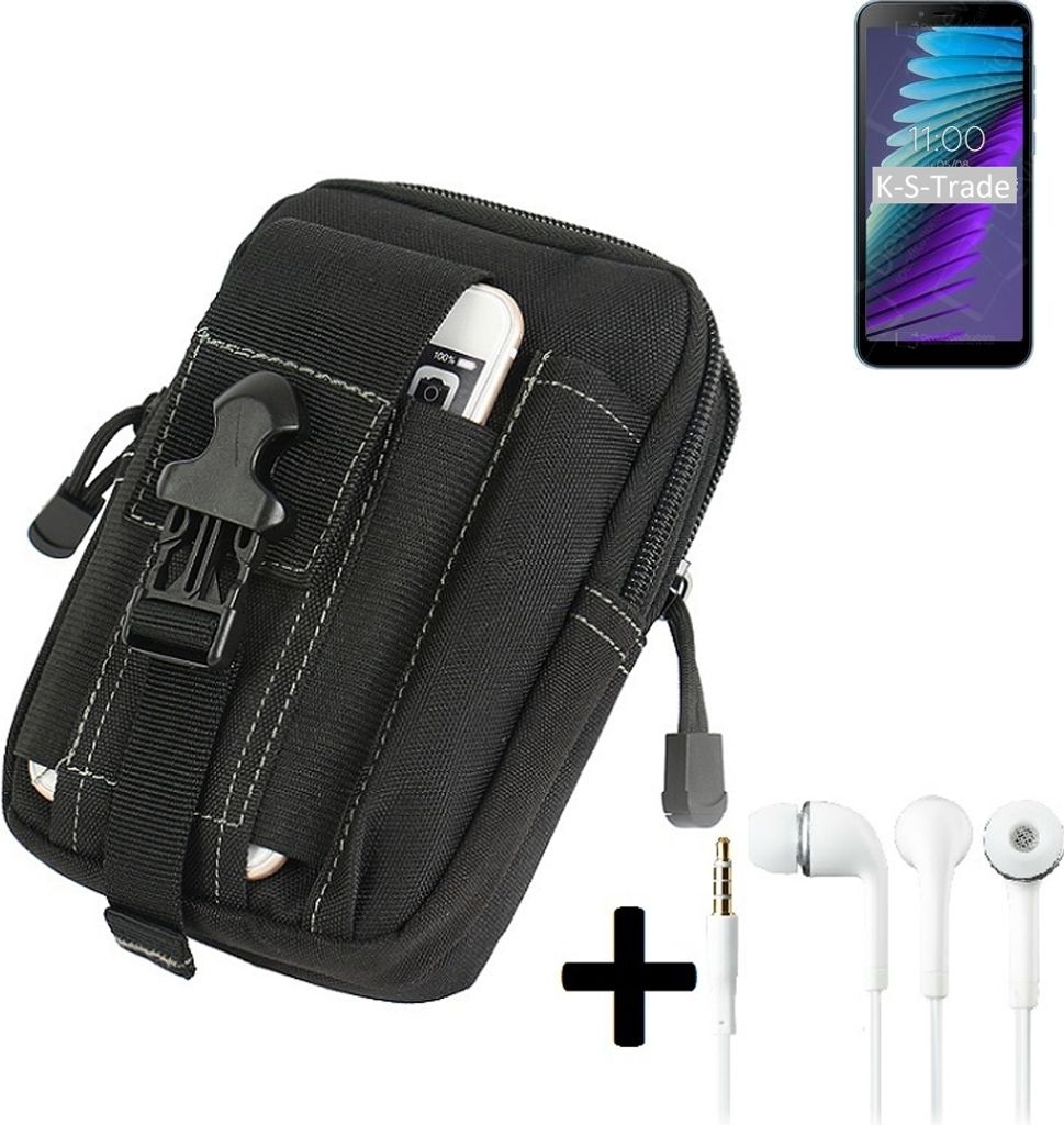 K-S-Trade Gürteltache + Kopfhörer kompatibel mit BQ Mobile BQ-5765L Clever Gürtel Tasche Holster Schutz Hülle Handy Hülle schwarz inkl.