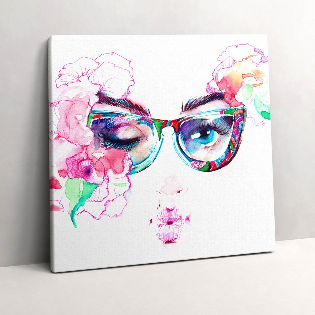 Face of a woman with glasses – Leinwandbild Wandbild – 60x60 cm – Leinwandbilder – Wandbilder – Schlafzimmer – Flur