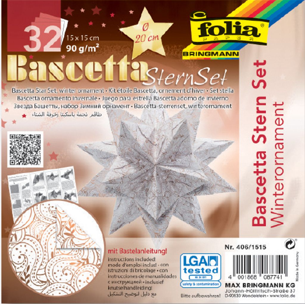 folia Faltblätter Bascetta-Stern 150 x 150 mm 90 g/qm 32 Blatt weiß bedruckt