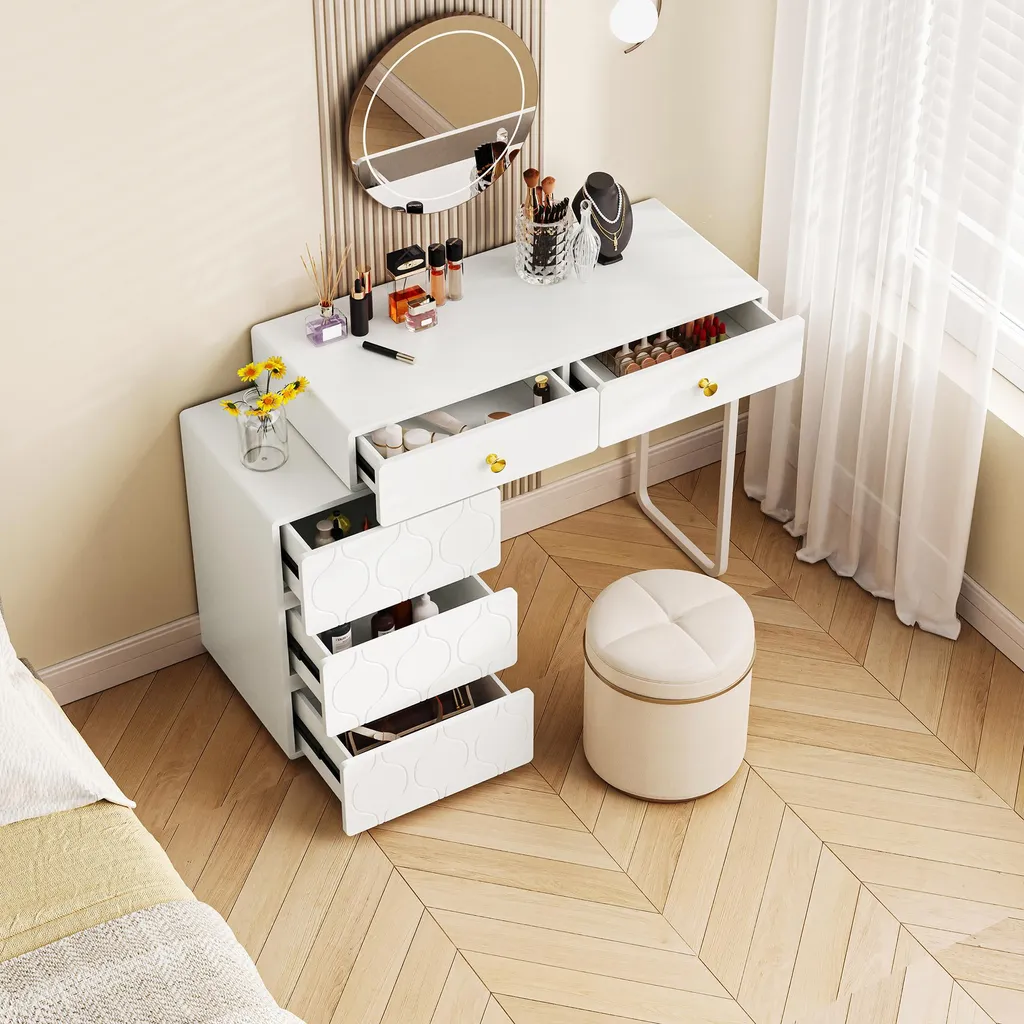 Coiffeuse 5 Tiroirs Blanche : Fini le Désordre avec ce Design Flexible