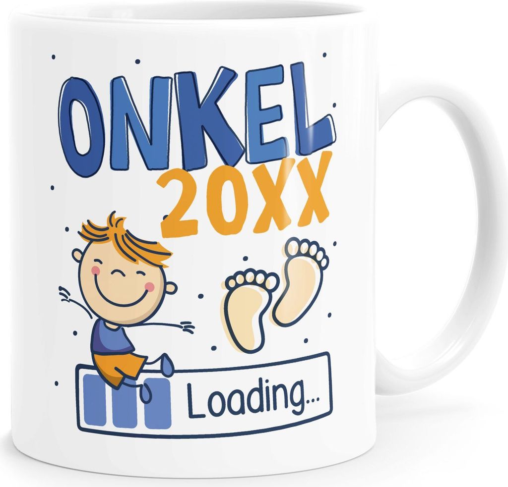 Kaffee-Tasse Schwanger Schwangerschaft Jahreszahl personalisiert Geschenk Mama Papa Oma Opa loading SpecialMe Onkel-Neffe Uni-Weiß Keramik-Tasse