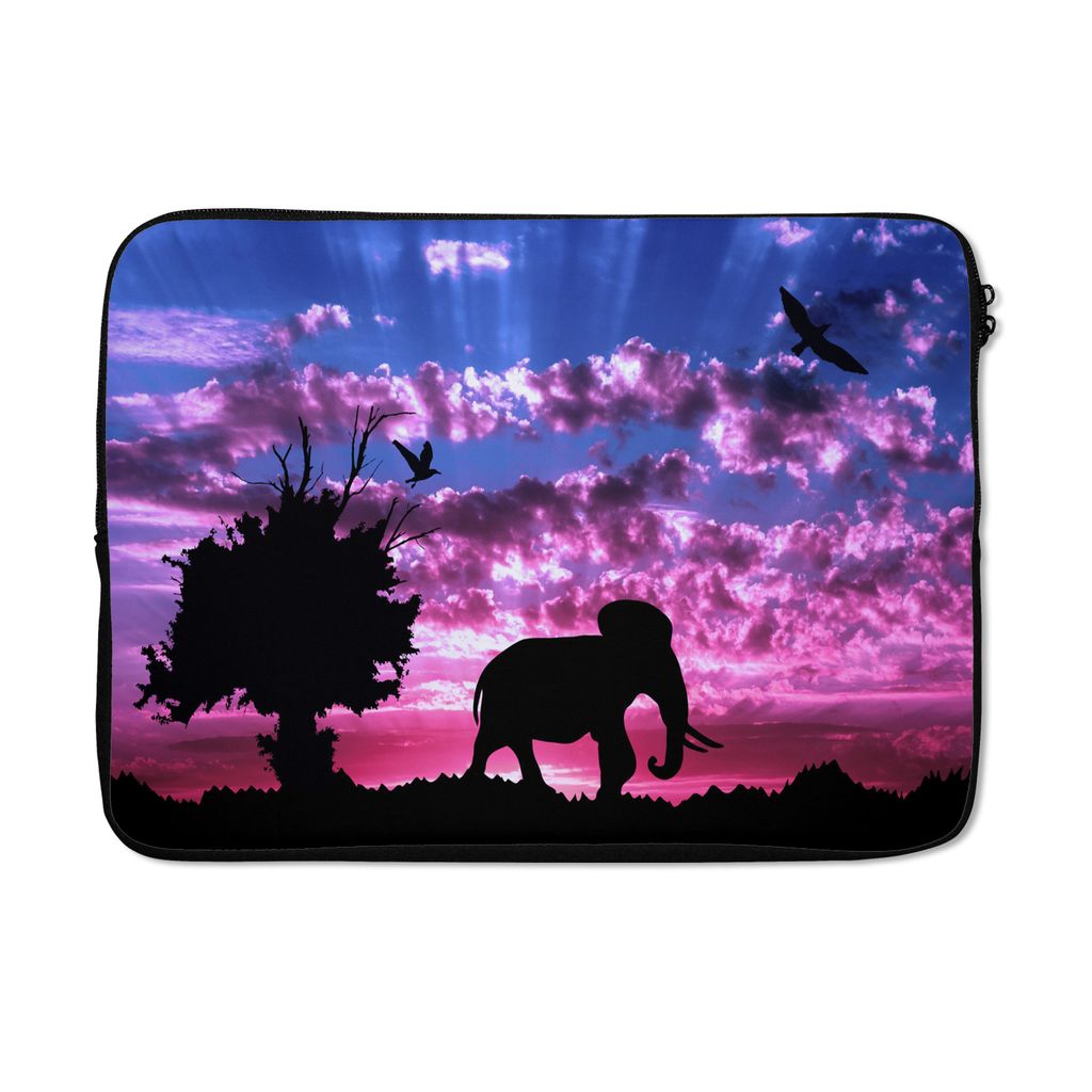 MuchoWow Laptop Hülle 13 Zoll Elefant - Vogel - Baum Laptoptasche - Laptophülle - Sleeve - Rundumschutz
